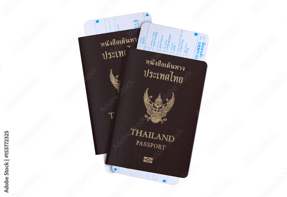 Tourist visa travel industry concept: Thailand passport for Thai population  people with arrival and departure card from Thai immigration bureau,  isolate on white background with clipping path Stock Photo | Adobe Stock