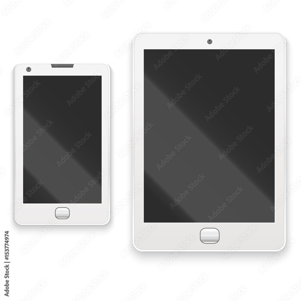 Realistic Detailed White Tablet and Phone. Vector Realistic Detailed White Tablet and Phone. Vector