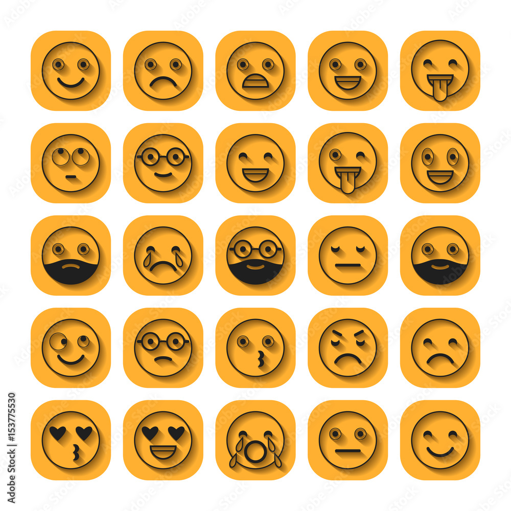 Emoticons. Flat icons. Smile with a beard, different emotions, moods. Vector illustration Emoticons. Flat icons. Smile with a beard, different emotions, moods. Vector illustration