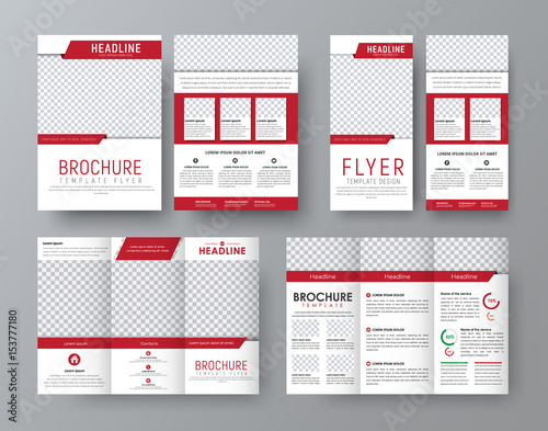 Fotografia Design front and back side folding brochure, A4 flyer and a narrow flyer with re