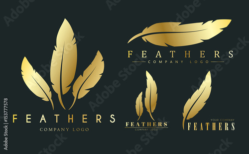  set of gold logos with feathers for writers or publishers.