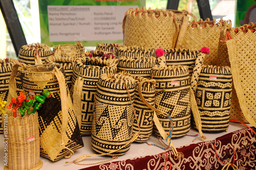 Sarawak's Ethnic crafts in Malaysia. It is made of rattan and pandanus leaves. Patterned abstract by nature. photo