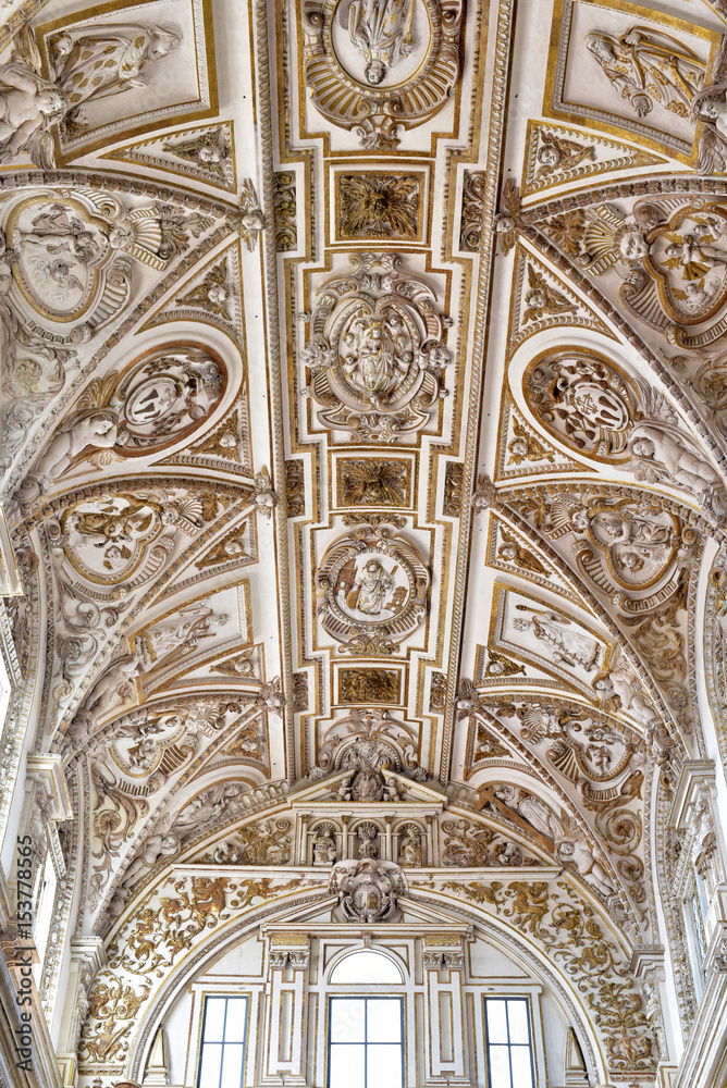 Ornaments on the ceiling, inner Christian church, Mezquita, Mosque–Cathedral of Cordoba, Andalusia, Spain