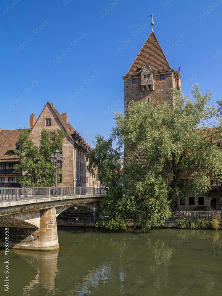 Heilig-Geist-Spital and Schuldturm Tower, Pegnitz River, Nuremberg, Middle Franconia, Franconia, Bavaria, Germany, Europe Heilig-Geist-Spital and Schuldturm Tower, Pegnitz River, Nuremberg, Middle Franconia, Franconia, Bavaria, Germany, Europe