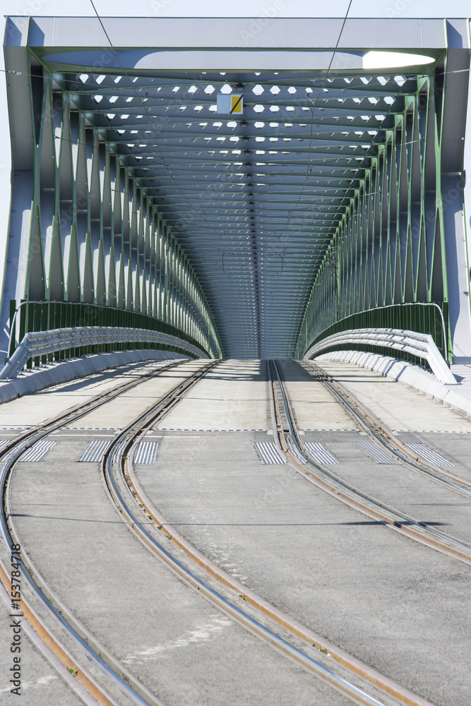 Fototapeta premium A tram way passage on a bridge in Bratislava