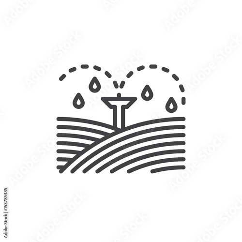 Irrigation sprinklers line icon, outline vector sign, linear style pictogram isolated on white. Symbol, logo illustration. Editable stroke. Pixel perfect