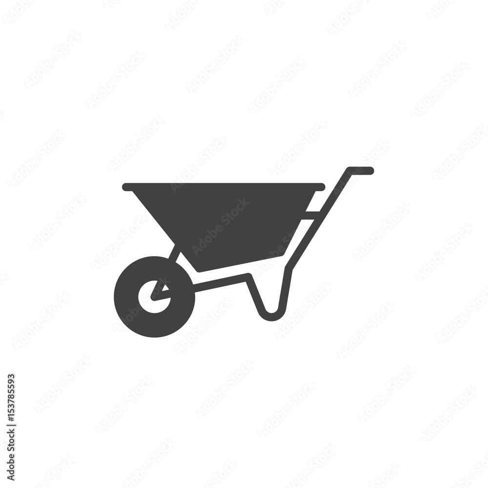 Wheelbarrow icon vector, filled flat sign, solid pictogram isolated on white. Symbol, logo illustration. Pixel perfect Wheelbarrow icon vector, filled flat sign, solid pictogram isolated on white. Symbol, logo illustration. Pixel perfect