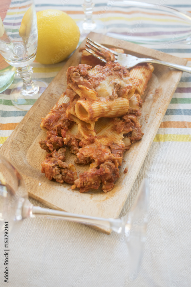 baked pasta with filling of minced meat