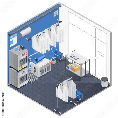 Laundry And Dry Cleaning Isometric Concept