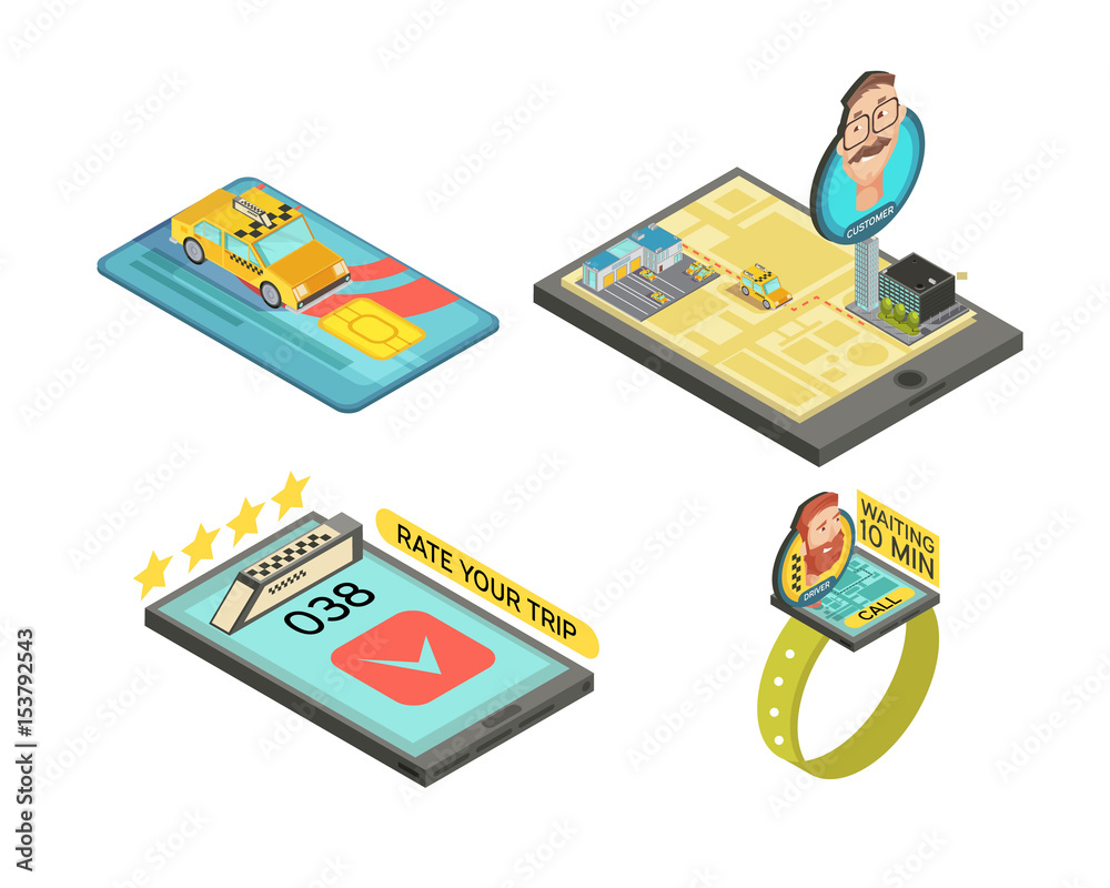 Obraz premium Call Taxi By Gadget Isometric Compositions