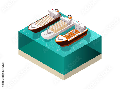 Cargo Boats Isometric Composition