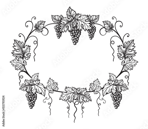 frame of grapes monochrome sketch. Hand drawn grape bunches.