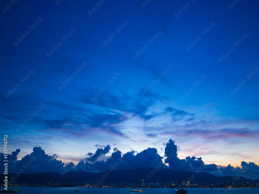 dark blue sky sunset over Penang island