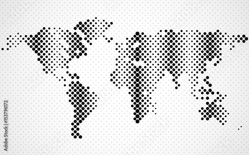 Abstract halftone world map. Dotted map. Vector