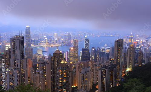 Sunset over Victoria Harbor as viewed atop Victoria Peak  Hong Kong