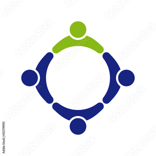 Icono plano circulo personas azul y verde en fondo blanco
