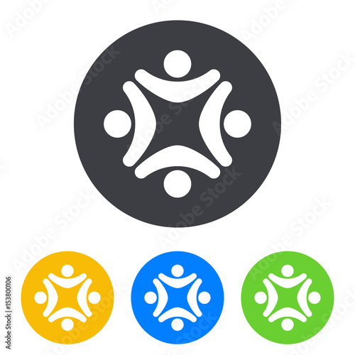 Icono plano equipo personas en circulo varios colores