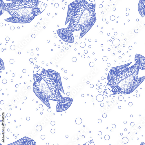 Seamless pattern the fish swimming. Vector of underwater world. Marine life Wallpaper.