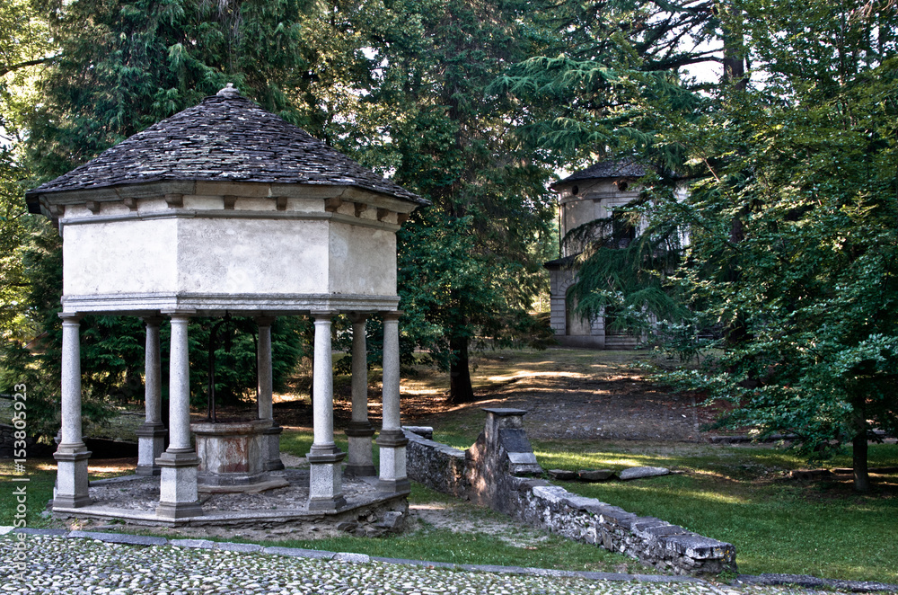 Fototapeta premium The Sacred Mount of Orta: woods, the variety of architectural styles, the enchanting panorama over the lake make this place unique