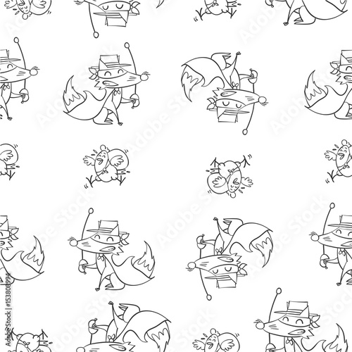 Fox and chick hand draw pattern