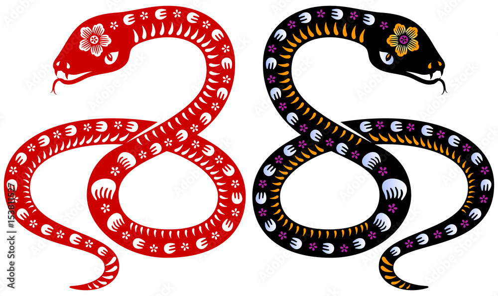 Fototapeta premium Tradycyjny chiński styl cięcia papieru Znak zodiaku Snake illustration.