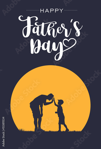 Silhouette of father and son giving high-five with text happy father's day, vector