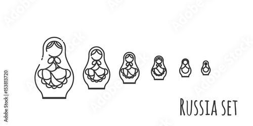 black and white vector illustration of matryoshka dolls photo