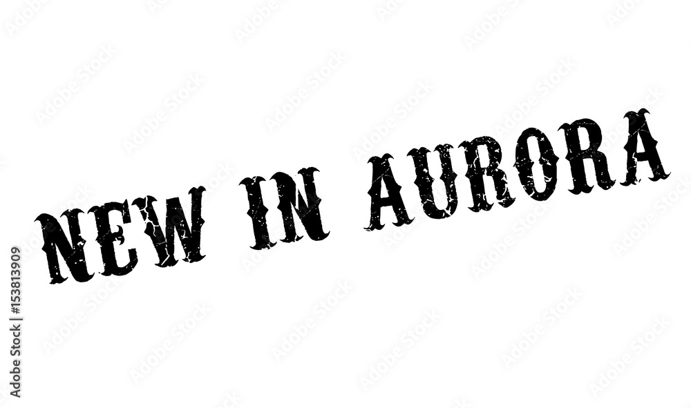 New In Aurora rubber stamp. Grunge design with dust scratches. Effects can be easily removed for a clean, crisp look. Color is easily changed.
