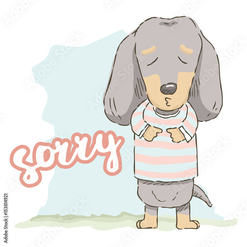 Cute cartoon Dachshund with guilty expression in watercolor style, vector