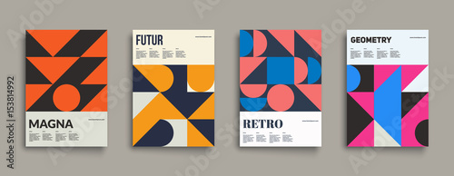 Retro graphic design covers. Cool vintage shape compositions. Eps10 vector.