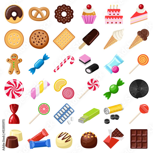 Cookie and candy collection - vector color illustration