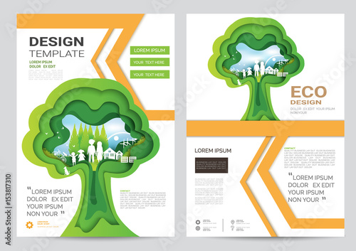 Eco brochure design vector template. Corporate poster with family