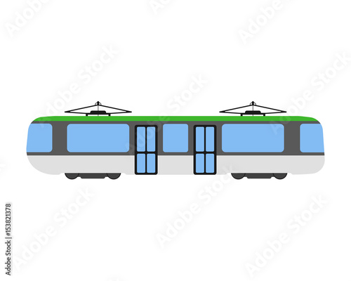 Tram flat icon and logo. Cartoon Vector illustration