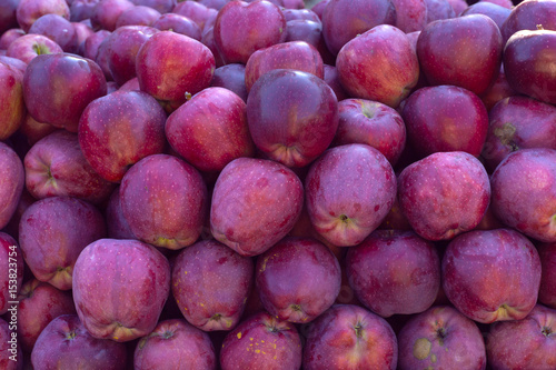 A big pile of Sweet and tasty crunchy red pink apples - autumn background
