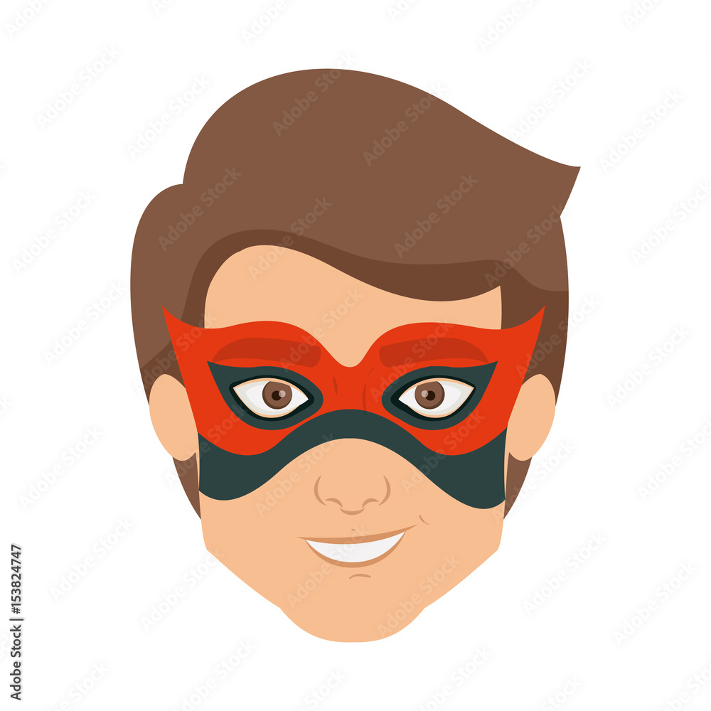 colorful silhouette with kid superhero with mask and without contour vector illustration
