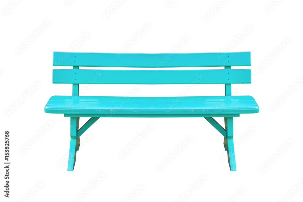 cyan wood bench isolated on white background with clipping path.