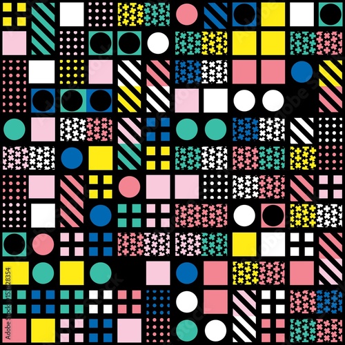 Decorative geometric shapes tiling. Multicolor irregular pattern. Abstract colorful background. Artistic decorative ornamental lattice