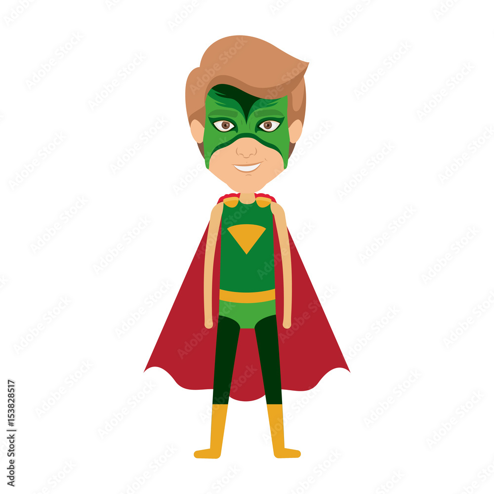 colorful silhouette with standing male superhero and without contour vector illustration
