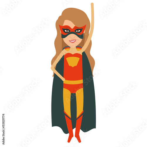 colorful silhouette with superhero girl with long hair flying with arm up and without contour vector illustration