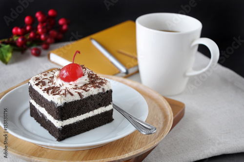 Black Forest Cake with Cup of Coffee