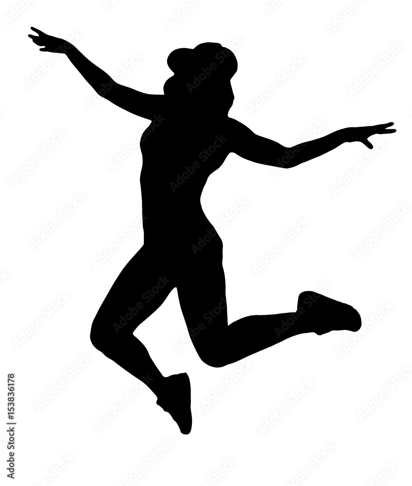 silhouette of woman dancing and jumping on white background silhouette of woman dancing and jumping on white background