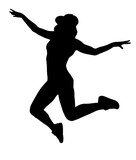 silhouette of woman dancing and jumping on white background
