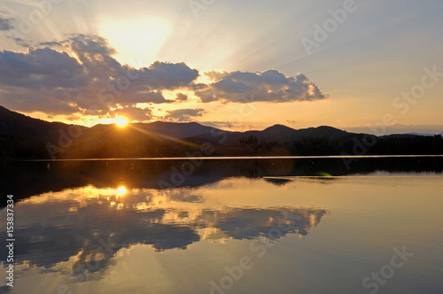 sunset at Banyoles lake, Girona province, Catalonia, Spain