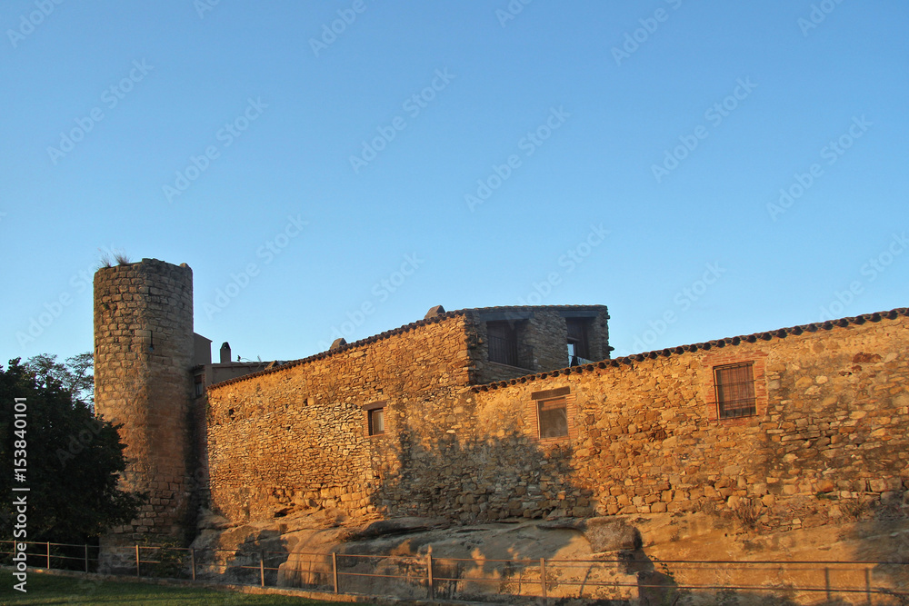 Tower and walls of a Medieval village of Peratallada, Baix Emporda, Girona province, Catalonia, Spain
