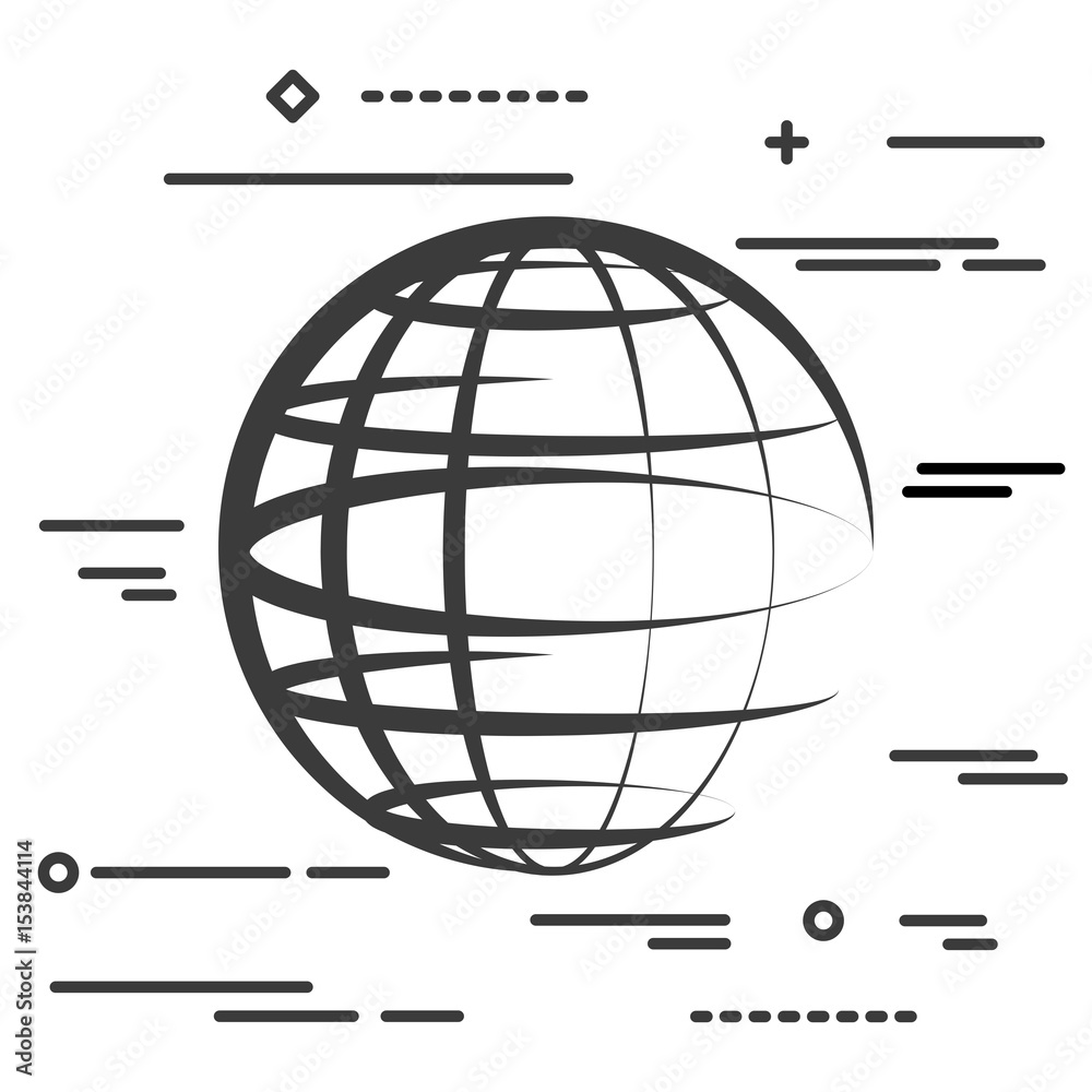 Flat Line design graphic image concept of globe planet icon on a white background