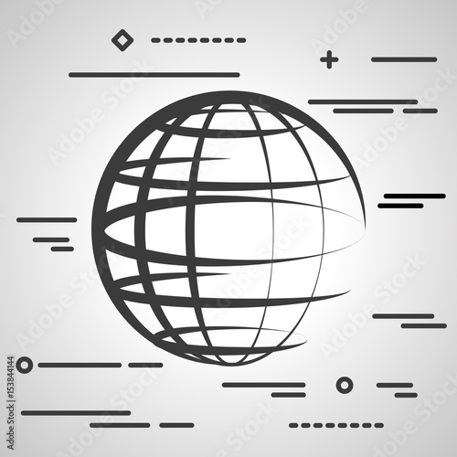 Flat Line design graphic image concept of globe planet icon on a grey background