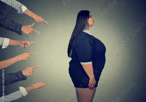 Quadro su tela Many fingers pointing at fat woman