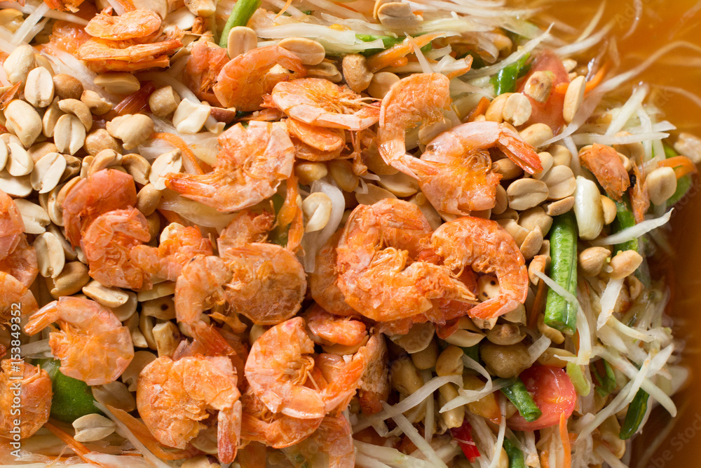 Papaya salad ingredient, a famous menu in Laos and Thailand Papaya salad ingredient, a famous menu in Laos and Thailand