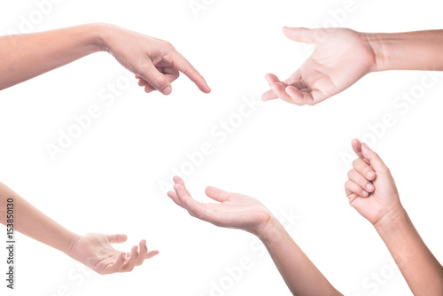 set of female hands isolated on white background