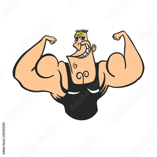 Cartoon character, muscular man, vector illustration, fitness model, posing, bodybuilding, mens physics posing